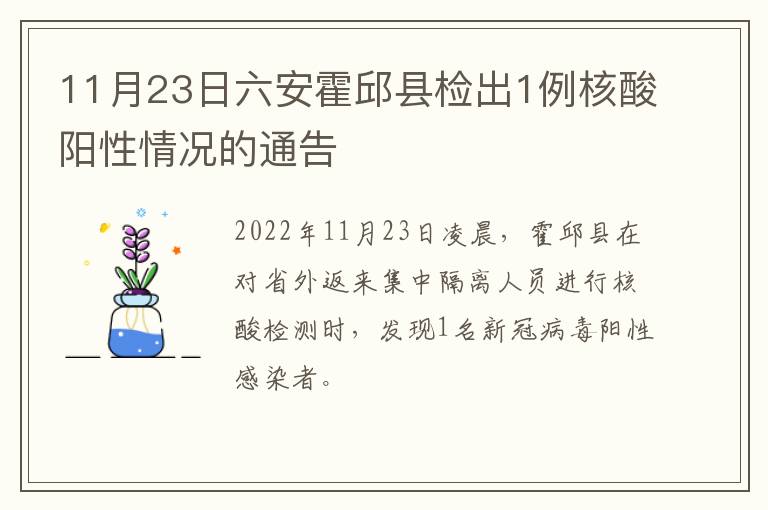 11月23日六安霍邱县检出1例核酸阳性情况的通告