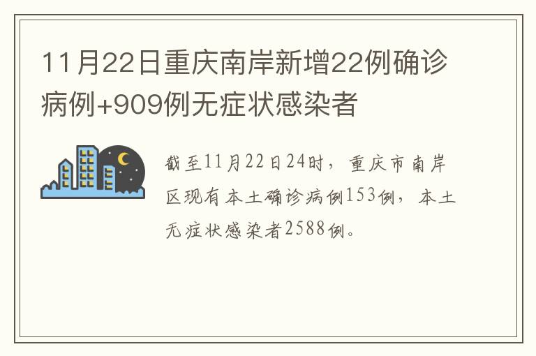 11月22日重庆南岸新增22例确诊病例+909例无症状感染者