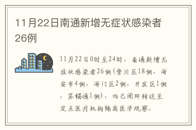 11月22日南通新增无症状感染者26例