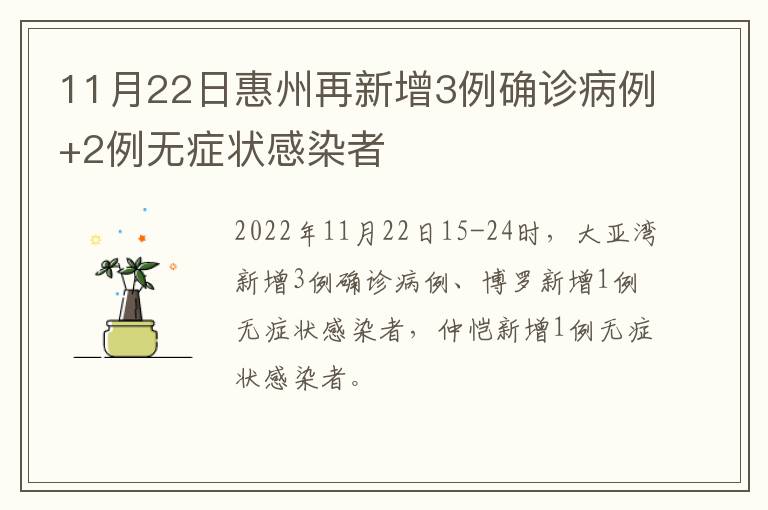 11月22日惠州再新增3例确诊病例+2例无症状感染者