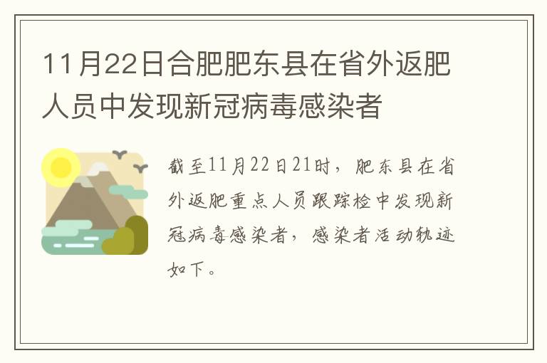 11月22日合肥肥东县在省外返肥人员中发现新冠病毒感染者