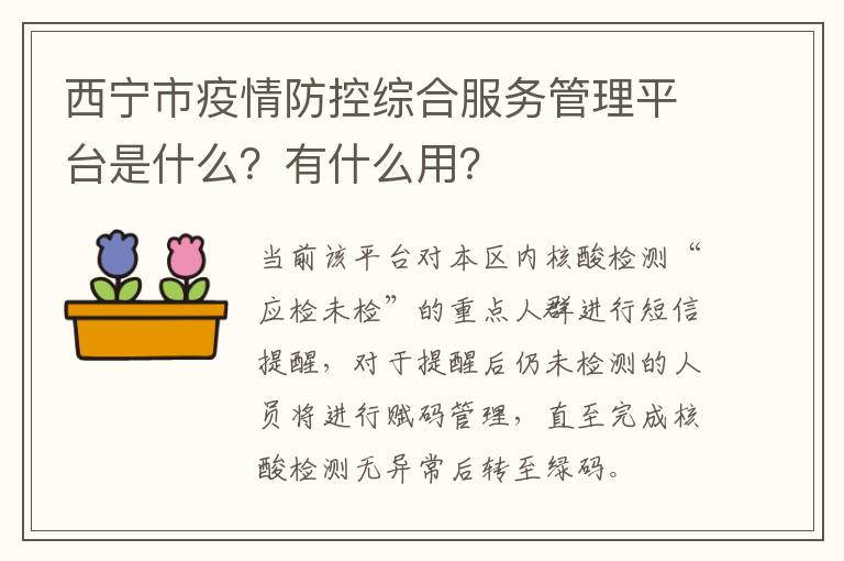 西宁市疫情防控综合服务管理平台是什么？有什么用？