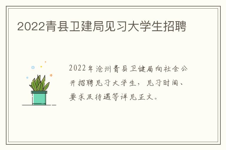 2022青县卫建局见习大学生招聘