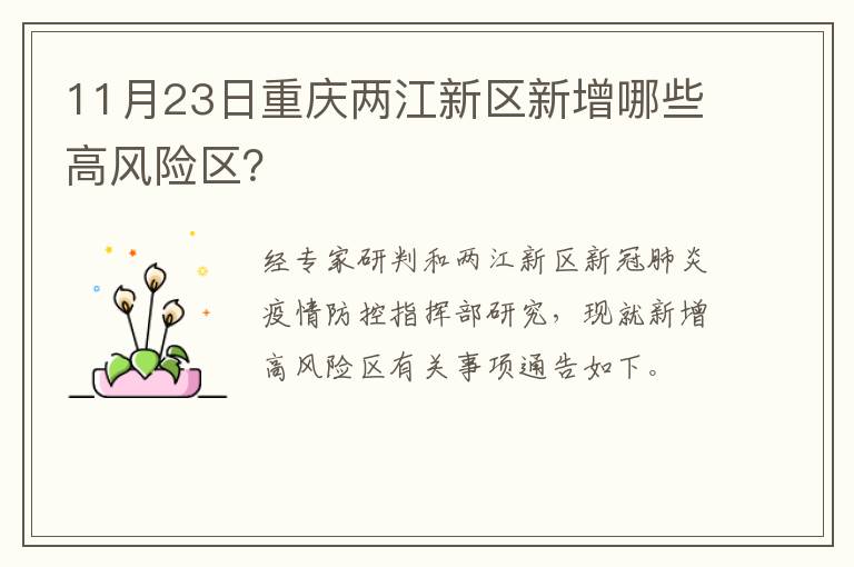 11月23日重庆两江新区新增哪些高风险区？