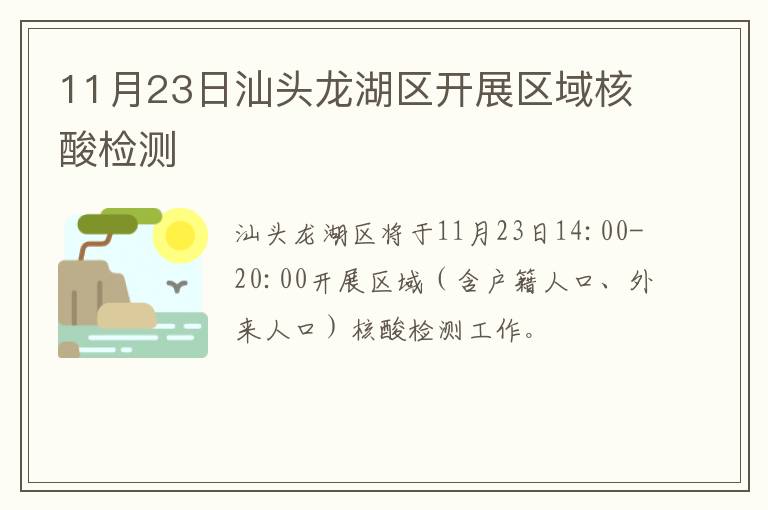11月23日汕头龙湖区开展区域核酸检测