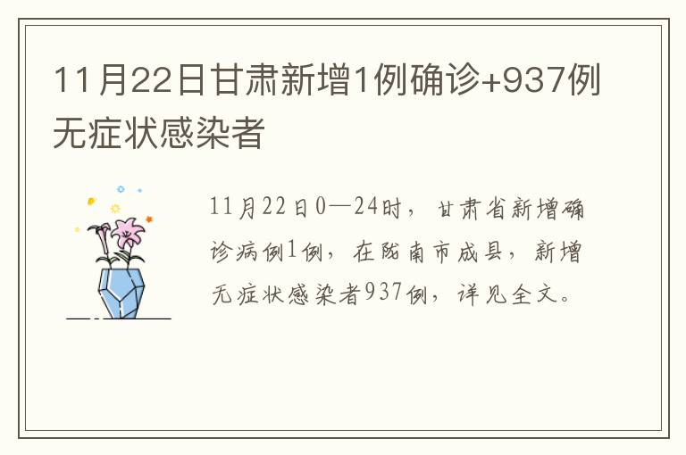 11月22日甘肃新增1例确诊+937例无症状感染者