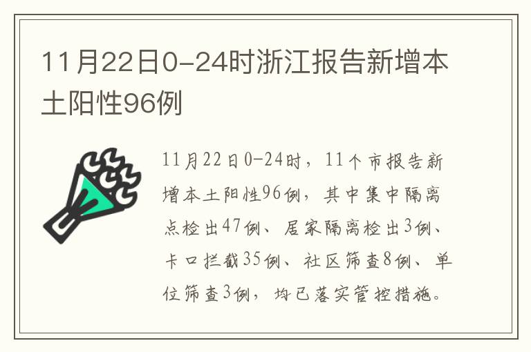 11月22日0-24时浙江报告新增本土阳性96例
