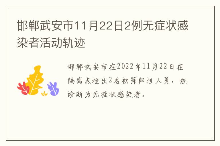 邯郸武安市11月22日2例无症状感染者活动轨迹