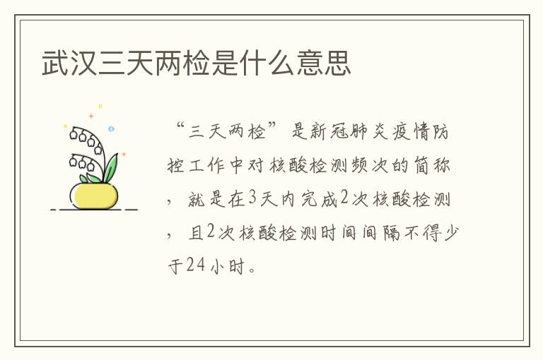 武汉三天两检是什么意思