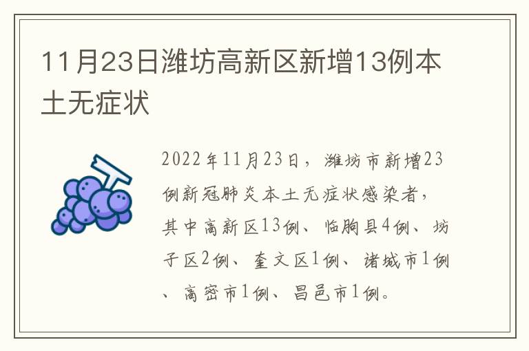 11月23日潍坊高新区新增13例本土无症状