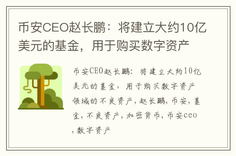 币安CEO赵长鹏：将建立大约10亿美元的基金，用于购买数字资产领域的不良资产