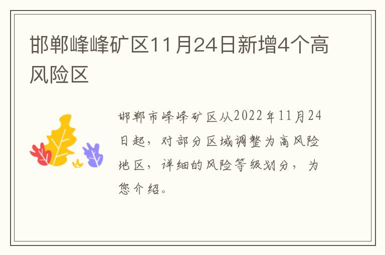 邯郸峰峰矿区11月24日新增4个高风险区