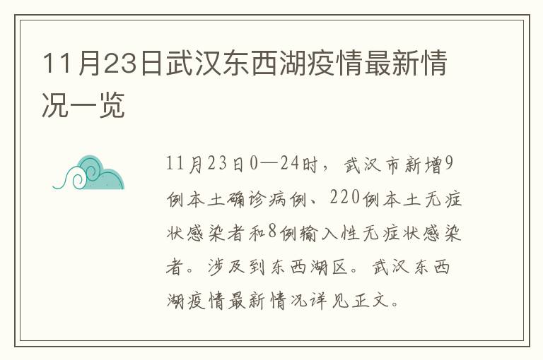 11月23日武汉东西湖疫情最新情况一览