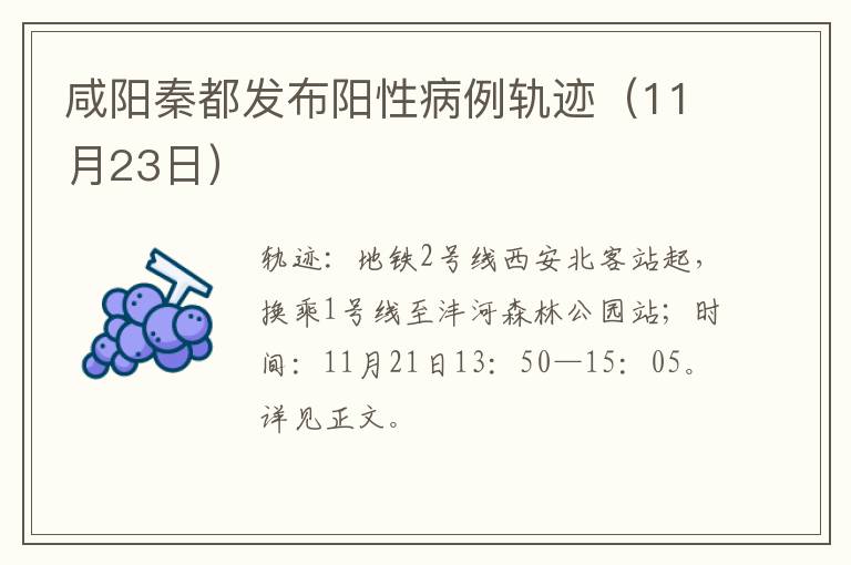 咸阳秦都发布阳性病例轨迹（11月23日）