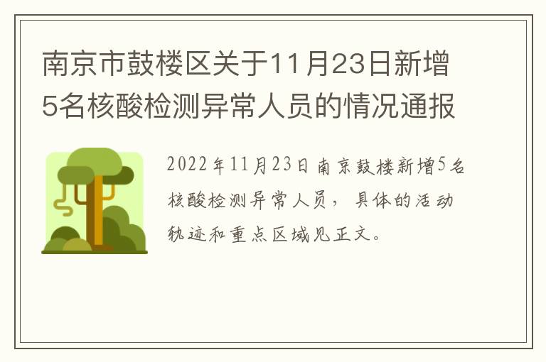南京市鼓楼区关于11月23日新增5名核酸检测异常人员的情况通报