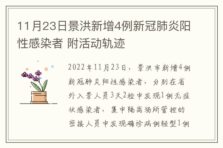 11月23日景洪新增4例新冠肺炎阳性感染者 附活动轨迹