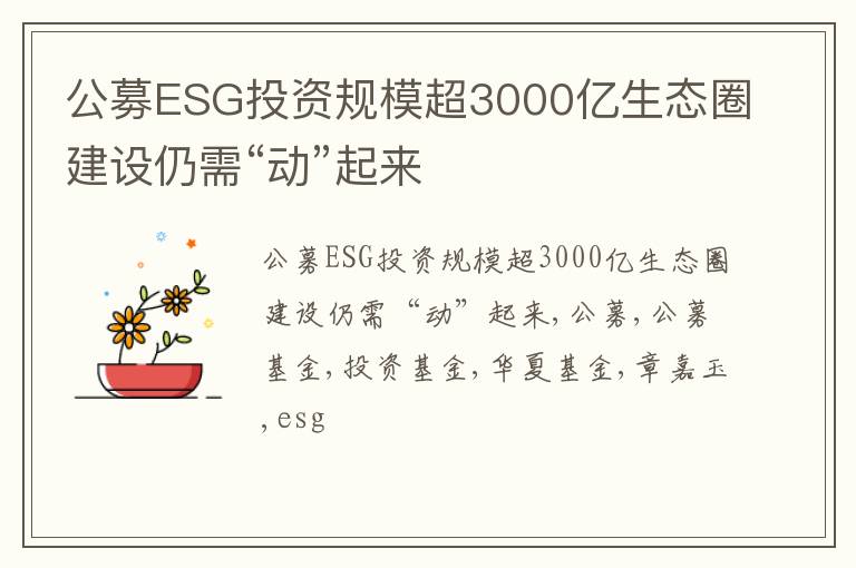 公募ESG投资规模超3000亿生态圈建设仍需“动”起来