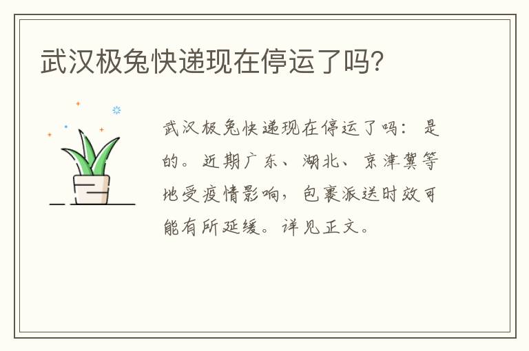 武汉极兔快递现在停运了吗？