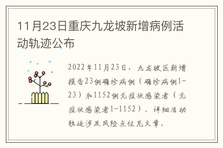 11月23日重庆九龙坡新增病例活动轨迹公布