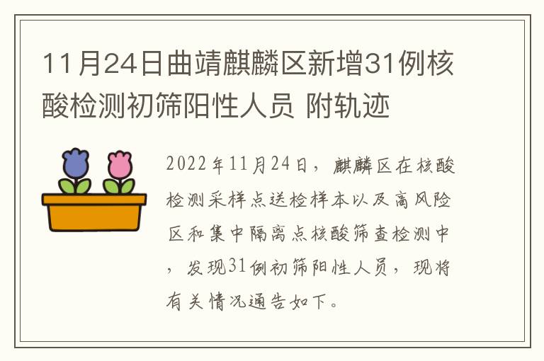 11月24日曲靖麒麟区新增31例核酸检测初筛阳性人员 附轨迹