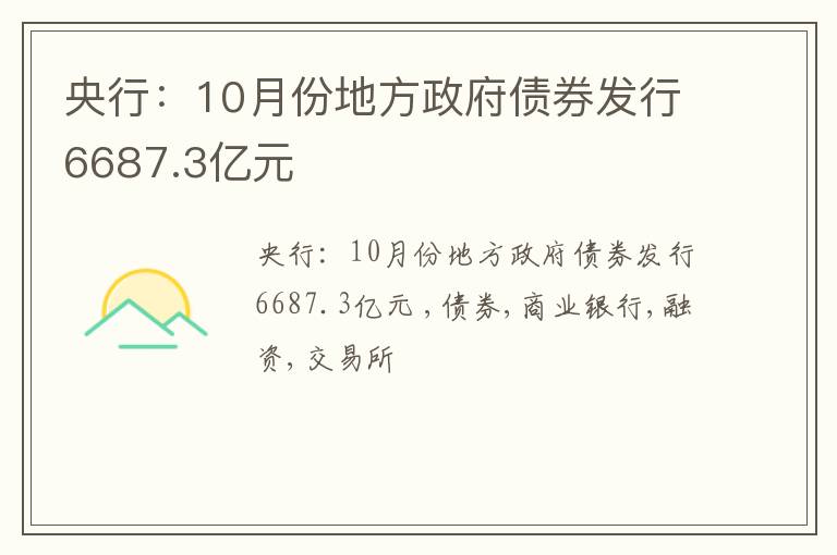 央行：10月份地方政府债券发行6687.3亿元