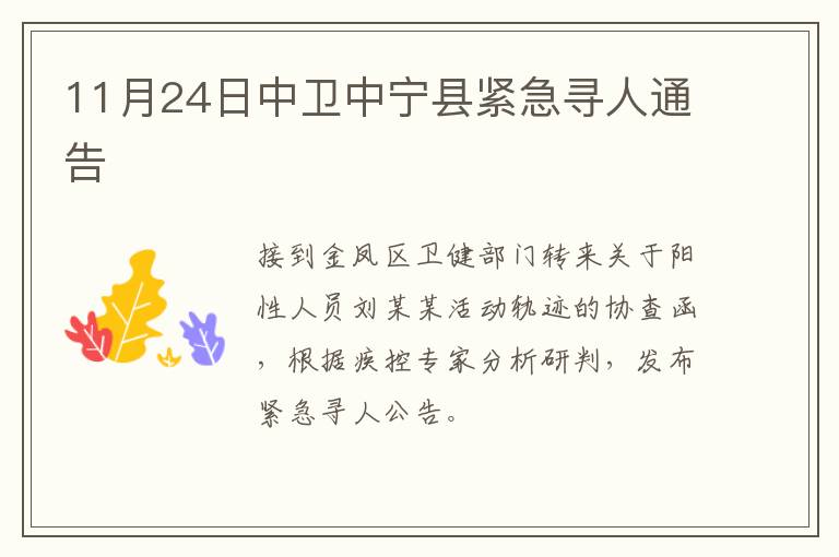 11月24日中卫中宁县紧急寻人通告