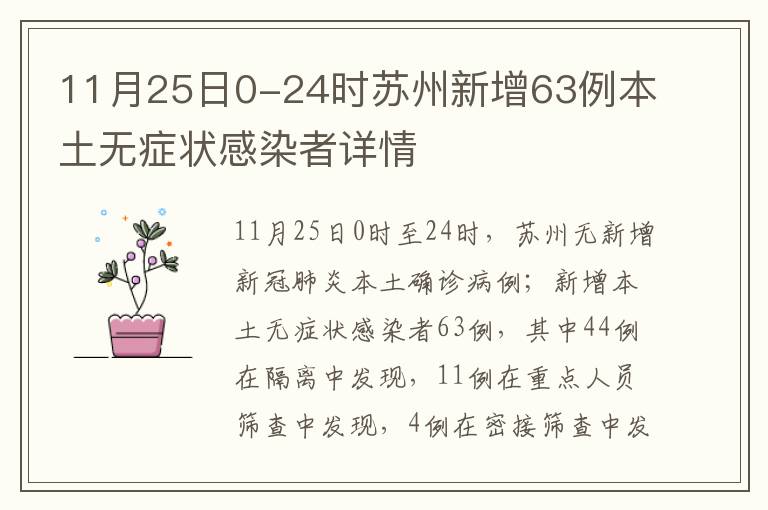 11月25日0-24时苏州新增63例本土无症状感染者详情