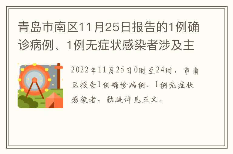 青岛市南区11月25日报告的1例确诊病例、1例无症状感染者涉及主要风险点位