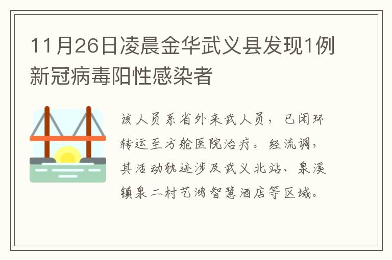 11月26日凌晨金华武义县发现1例新冠病毒阳性感染者