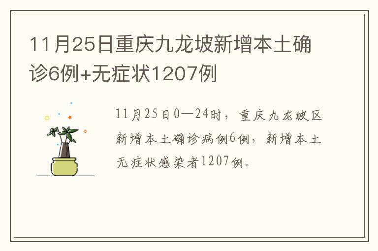 11月25日重庆九龙坡新增本土确诊6例+无症状1207例