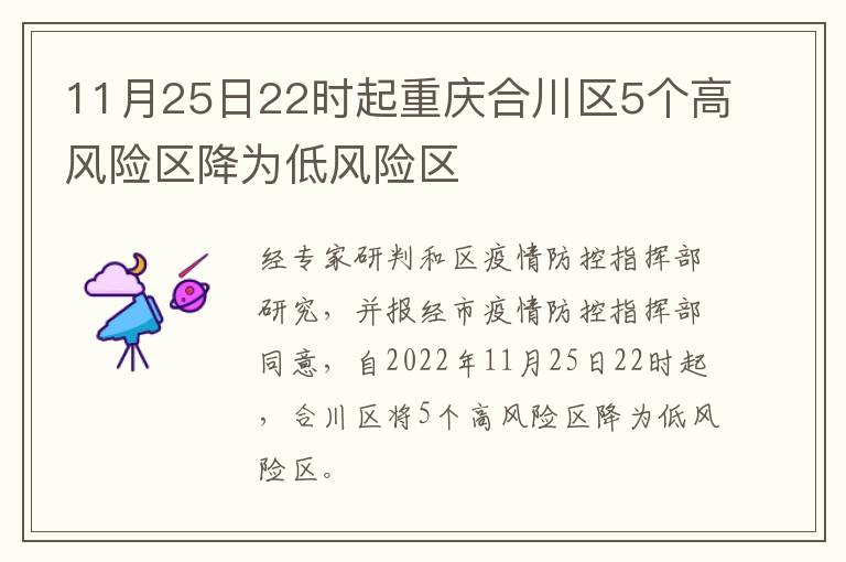 11月25日22时起重庆合川区5个高风险区降为低风险区