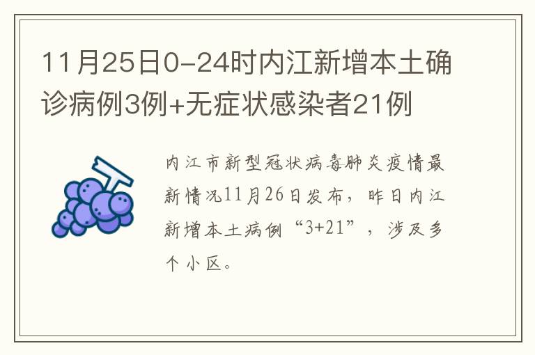 11月25日0-24时内江新增本土确诊病例3例+无症状感染者21例