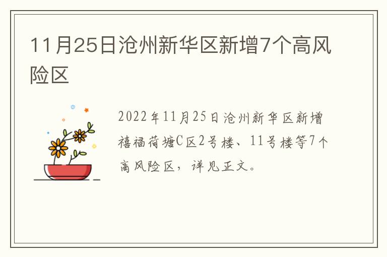 11月25日沧州新华区新增7个高风险区