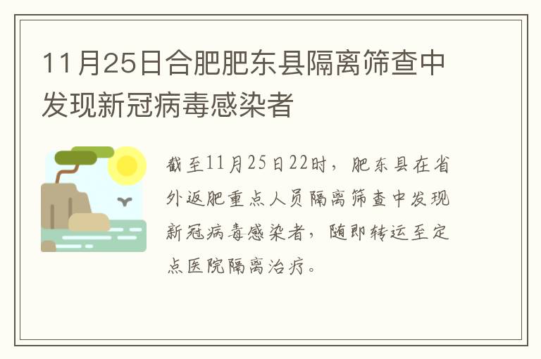 11月25日合肥肥东县隔离筛查中发现新冠病毒感染者