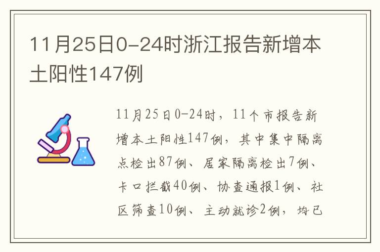 11月25日0-24时浙江报告新增本土阳性147例