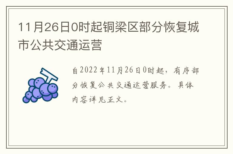 11月26日0时起铜梁区部分恢复城市公共交通运营