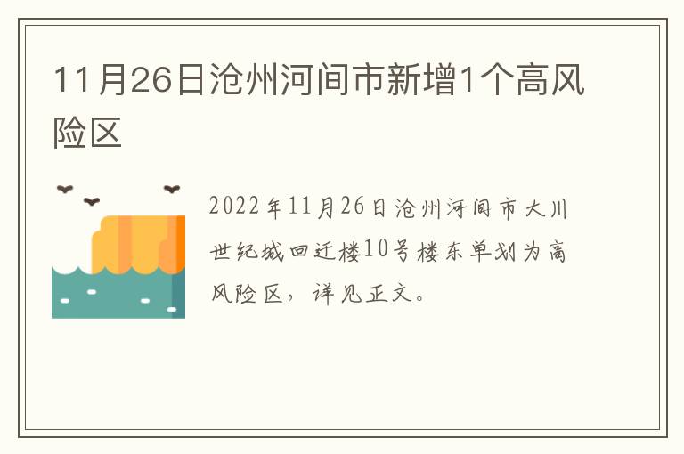 11月26日沧州河间市新增1个高风险区