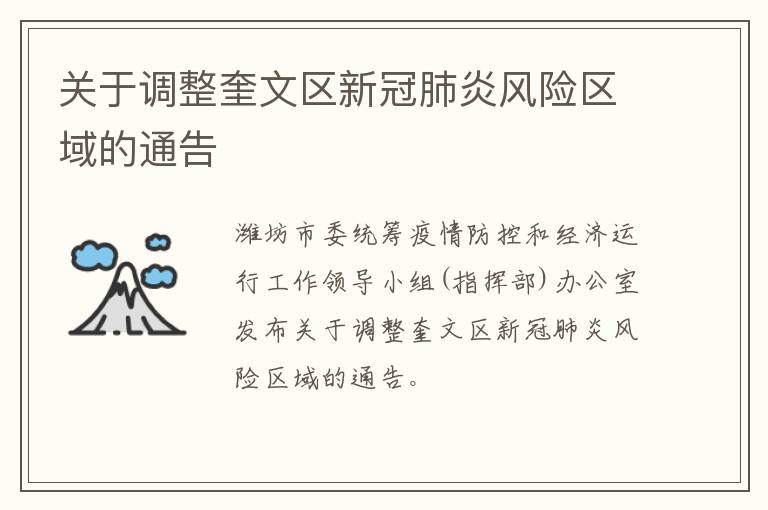 关于调整奎文区新冠肺炎风险区域的通告