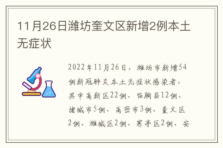 11月26日潍坊奎文区新增2例本土无症状