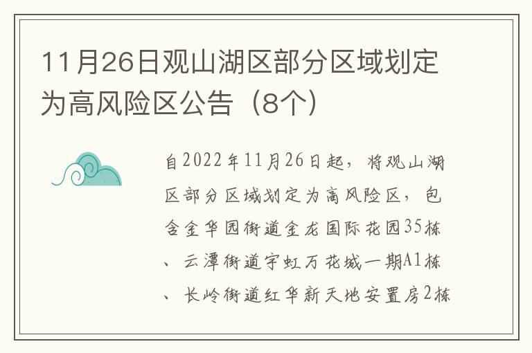 11月26日观山湖区部分区域划定为高风险区公告（8个）