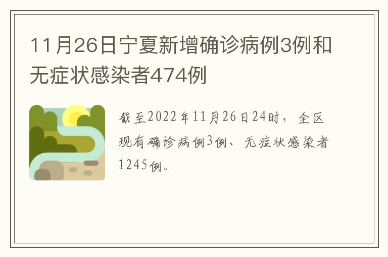 11月26日宁夏新增确诊病例3例和无症状感染者474例