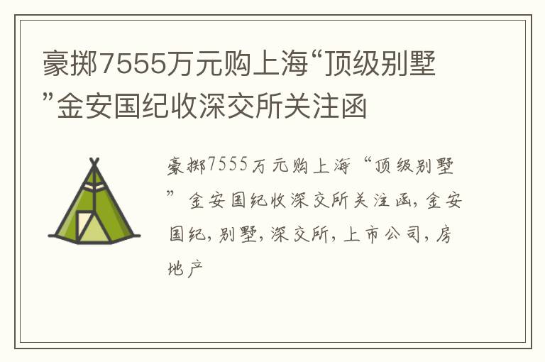 豪掷7555万元购上海“顶级别墅”金安国纪收深交所关注函