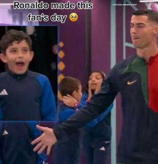 太有爱了!小球童与C罗击掌后 目瞪口呆不可思议