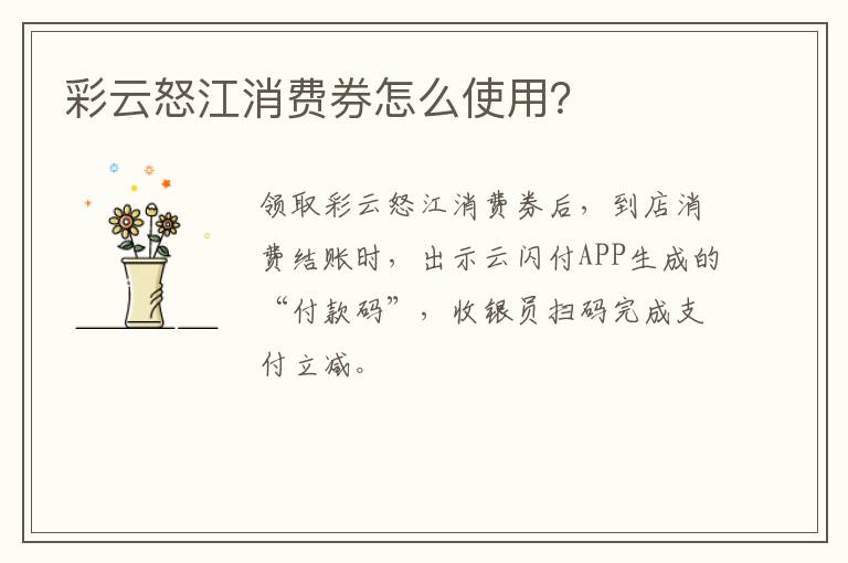 彩云怒江消费券怎么使用？