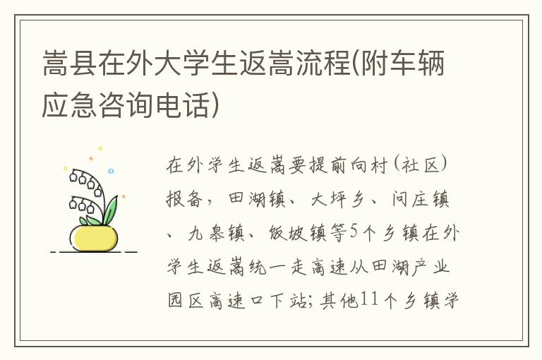 嵩县在外大学生返嵩流程(附车辆应急咨询电话)