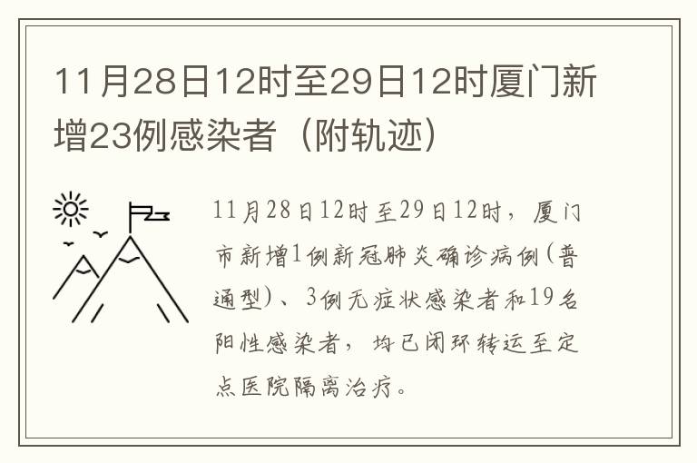11月28日12时至29日12时厦门新增23例感染者（附轨迹）