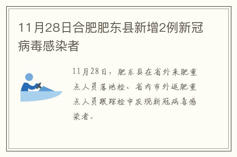 11月28日合肥肥东县新增2例新冠病毒感染者