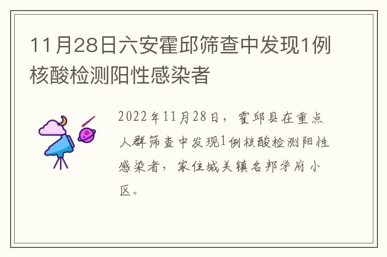 11月28日六安霍邱筛查中发现1例核酸检测阳性感染者