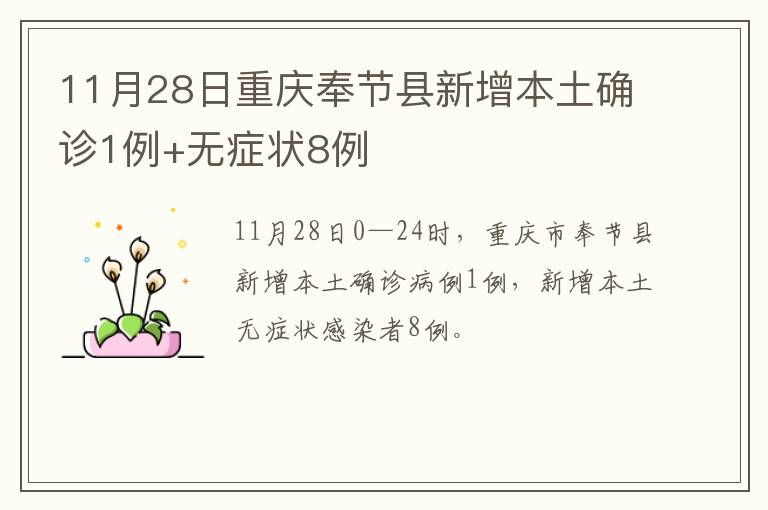 11月28日重庆奉节县新增本土确诊1例+无症状8例
