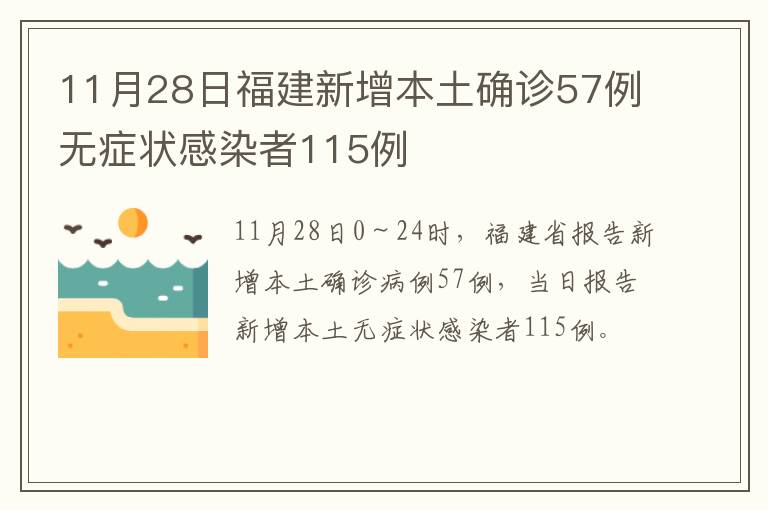 11月28日福建新增本土确诊57例无症状感染者115例